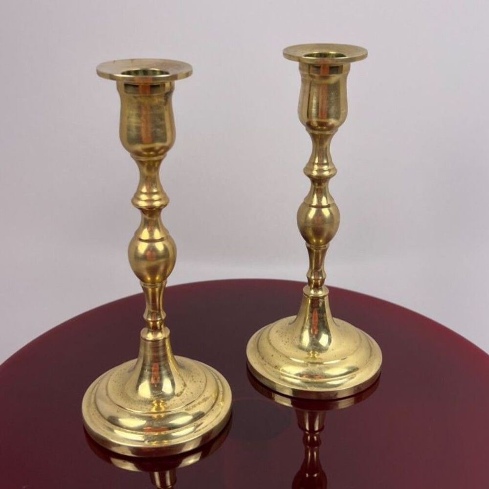 VTG Pair of Valsan Brass Baluster Candlesticks 7.5" in Made in Portugal EUC
